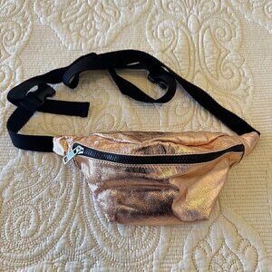 PLUS size fanny pack - rose gold metallic with black detail, extra long strap